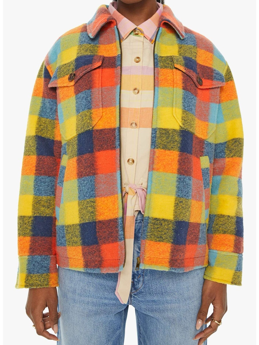 MOTHER Multicolor Plaid Zip Utility Jacket - Yellow, Blue, Red, Orange